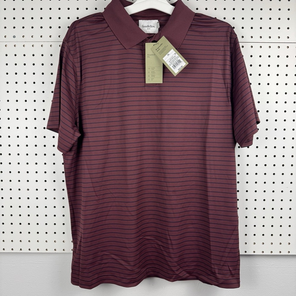 Goodfellow Striped Golf Polo XL Moisture Wicking Quick Dry Maroon Navy